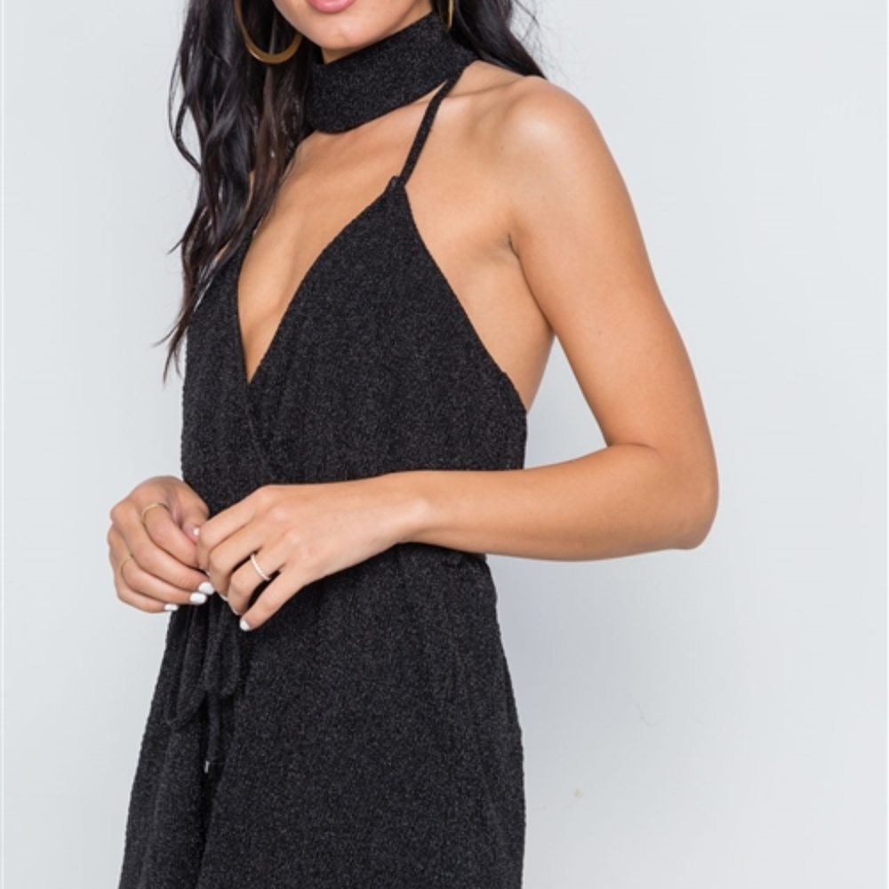 BLACK MOCK NECK CAMI EVENING ROMPER - Picture 3 of 6